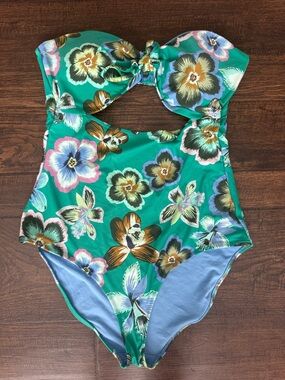 aerie Green Floral One-Piece Swimsuit with Knot Front